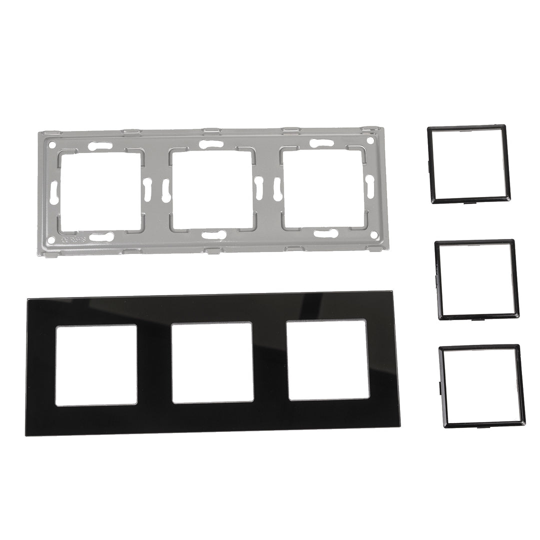 Maclean MCE731B 3-voudig glazen framepaneel 228 x 86 mm voor stopcontact Modulaire wandcontactdoos Inbouwdoos Inbouwmontage Zwart