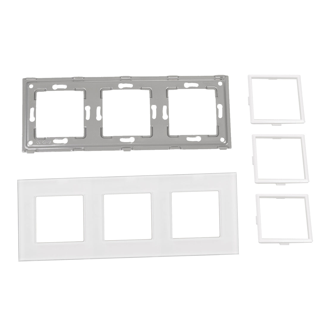 Maclean - Cadre en verre 3 voies pour prise de courant - Prise murale modulaire encastrable (Cadre en verre 3 voies pour prise murale, blanc)