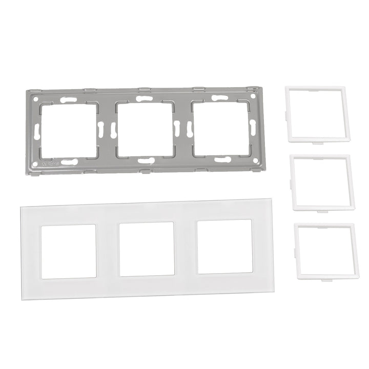 Maclean - 3-voudig glazen frame voor contactdoos - Modulaire wandcontactdoos inbouw (3-voudig glasframe voor wandcontactdoos, wit)