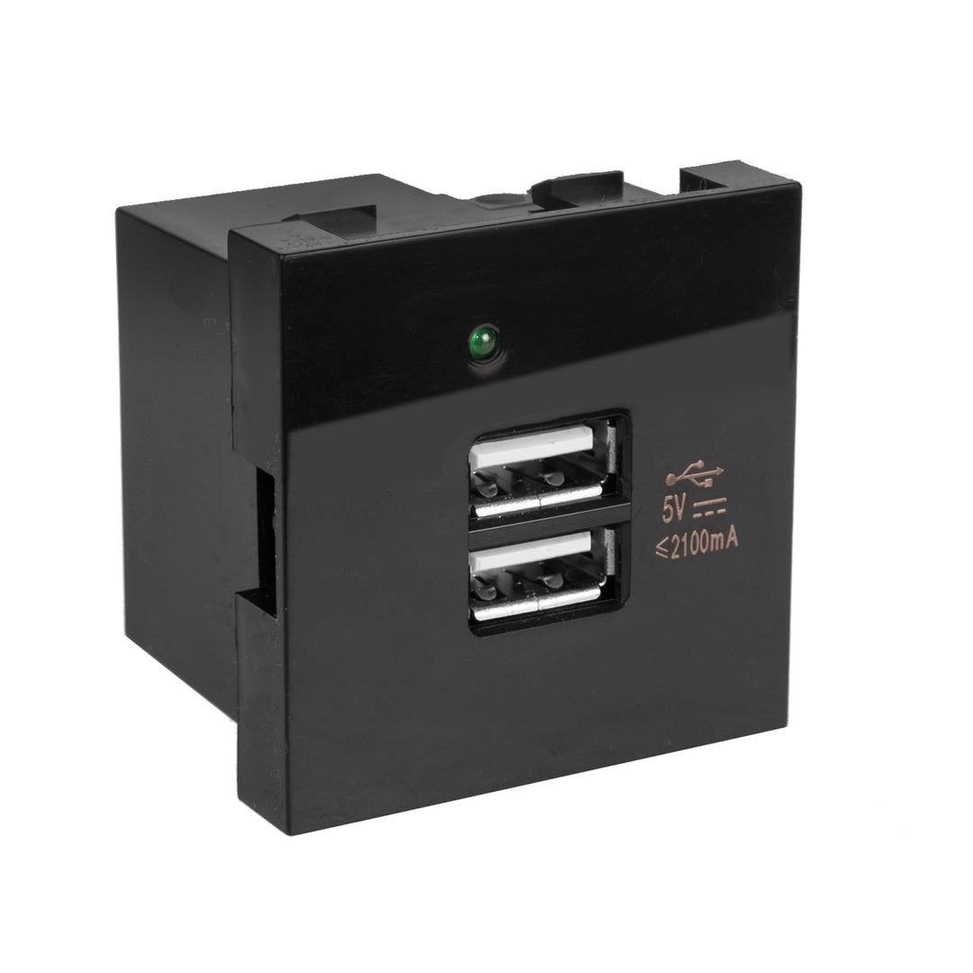 Maclean MCE728B Prise USB Chargeur 2 x Ports USB jusqu'à 2,1 A Charge Rapide Prise Modulaire Encastrable Prise Encastrée Noir