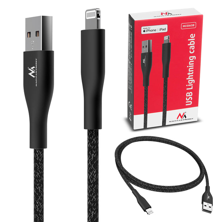 Maclean MCE845B MFi-gecertificeerde oplaadkabel Gegevensoverdrachtkabel Compatibel met iPhone/iPod/iPad 5V/2.4A snel opladen 1 meter Zwart