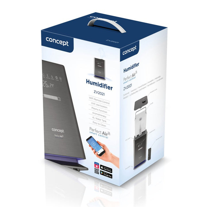 Concept Perfect Air ZV2021 Luchtbevochtiger voor ruimtes tot 50 m2 Geurverspreider Humidifier UV-lamp UVC Touch LED-display Wifi-timer Automatische vochtigheidsregeling