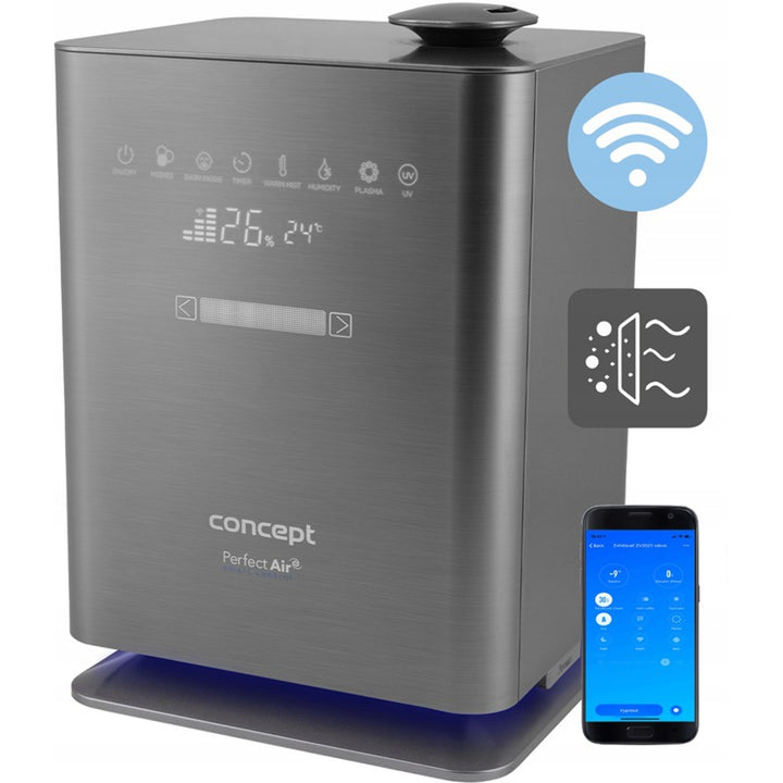 Concept Perfect Air ZV2021 Luchtbevochtiger voor ruimtes tot 50 m2 Geurverspreider Humidifier UV-lamp UVC Touch LED-display Wifi-timer Automatische vochtigheidsregeling