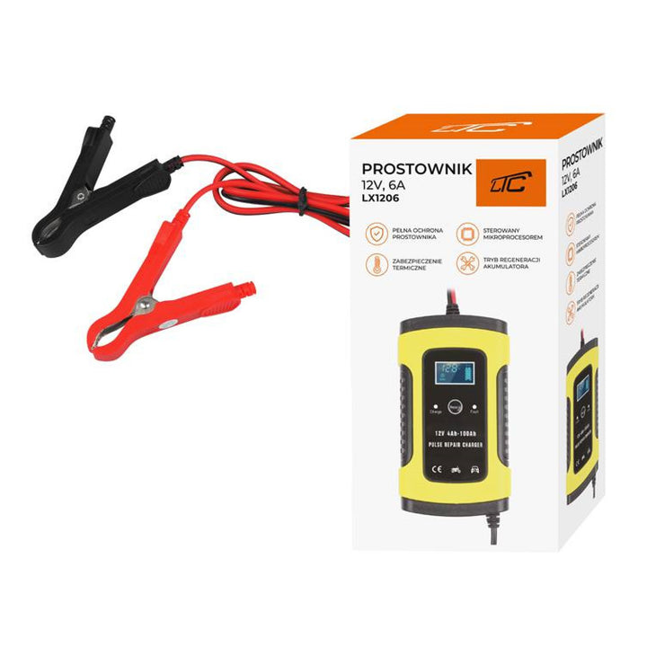 LTC - Auto batterijlader Druppellader - 12V 6A Batterijen Lcd-scherm voor Gel/AGM Batterijen Lood-zuur