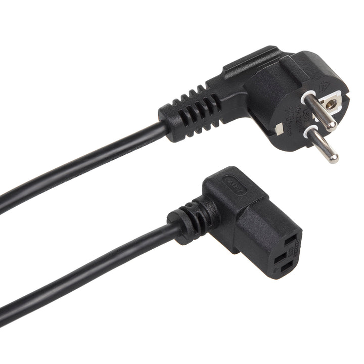 Maclean MCTV-854 IEC-kabel netsnoer 3-pins beschermend contact naar IEC-connector 90 graden gehoekte voedingskabel kabel gehoekt naar beneden zwart (3 meter)