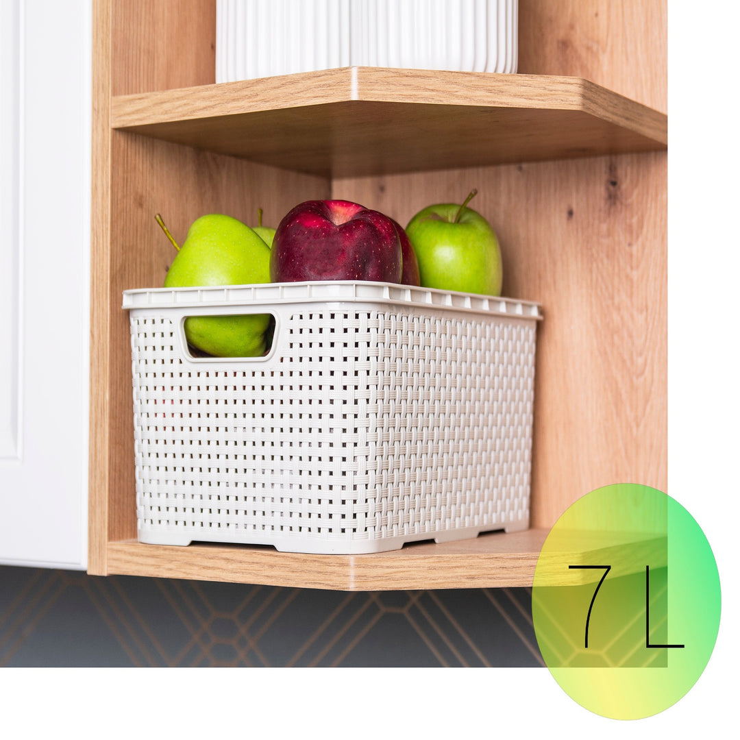 BranQ Rotan 7L opbergmand antiek wit met hengsels