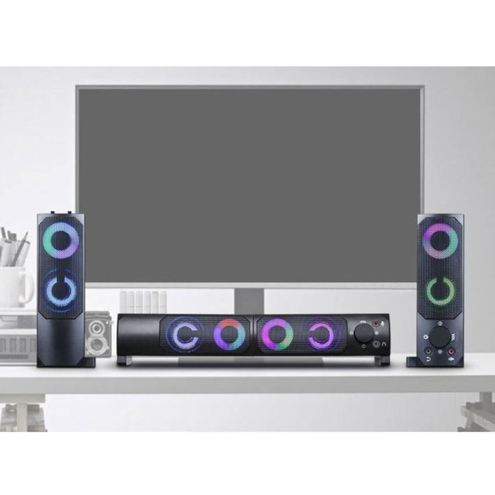 Blow MS-28 2-in-1 Bluetooth-luidspreker 2.0 Pc-luidspreker met soundbar-functie LED RGB-achtergrondverlichting Stereoluidspreker 2x3W RMS 2x2 AUX 3,5 mm USB-voeding
