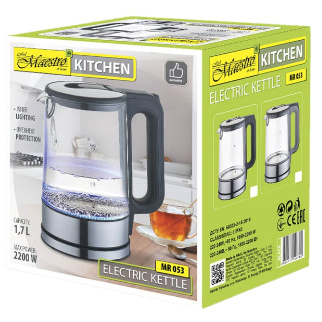MAESTRO - Elektrische waterkoker met binnenverlichting 1.7L | Automatische uitschakeling anti-kalkfilter