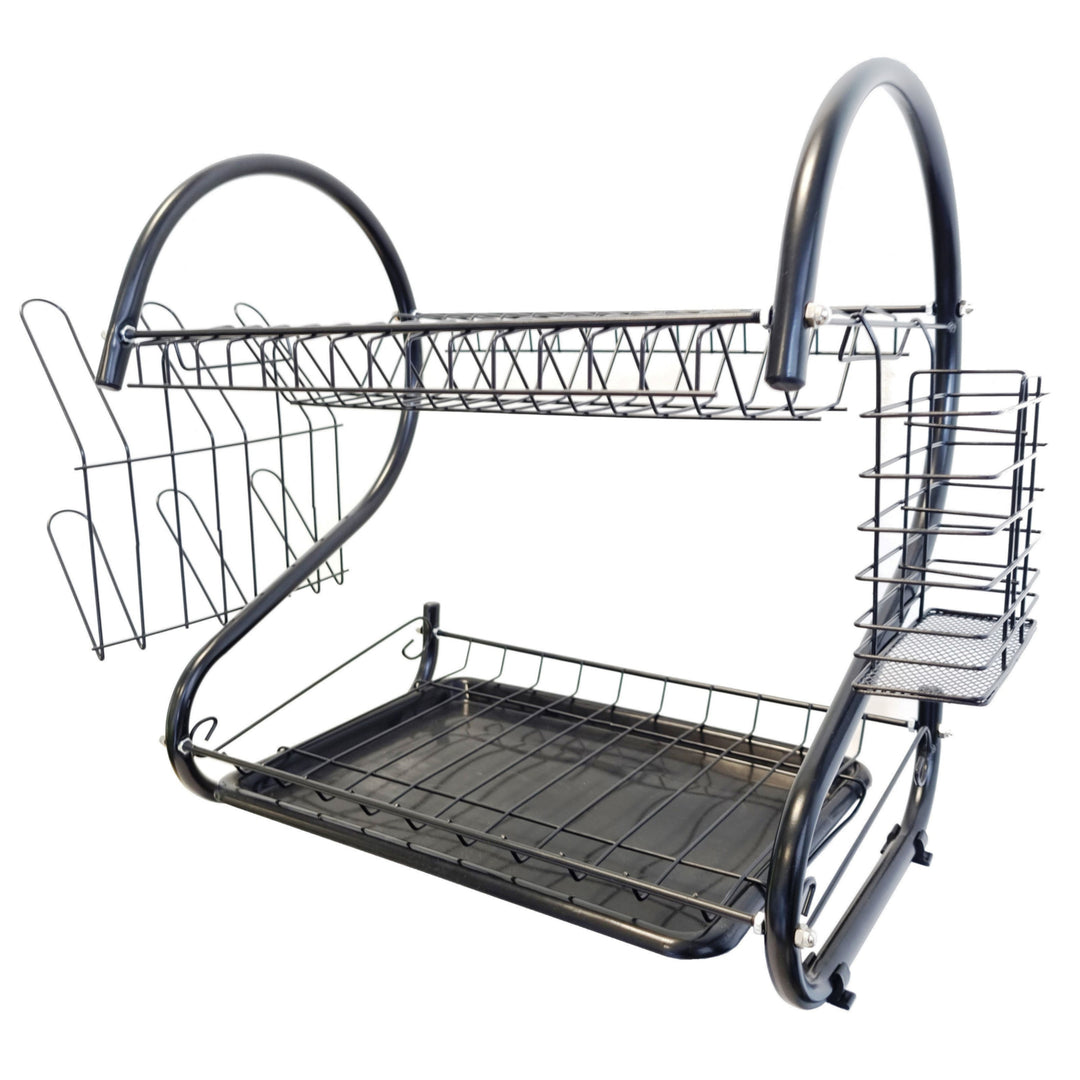 Maestro - Afdruiprekken met 2 plateaus | Afdruiprek met bodem voor glas en bestekrek Zwart (53cm)