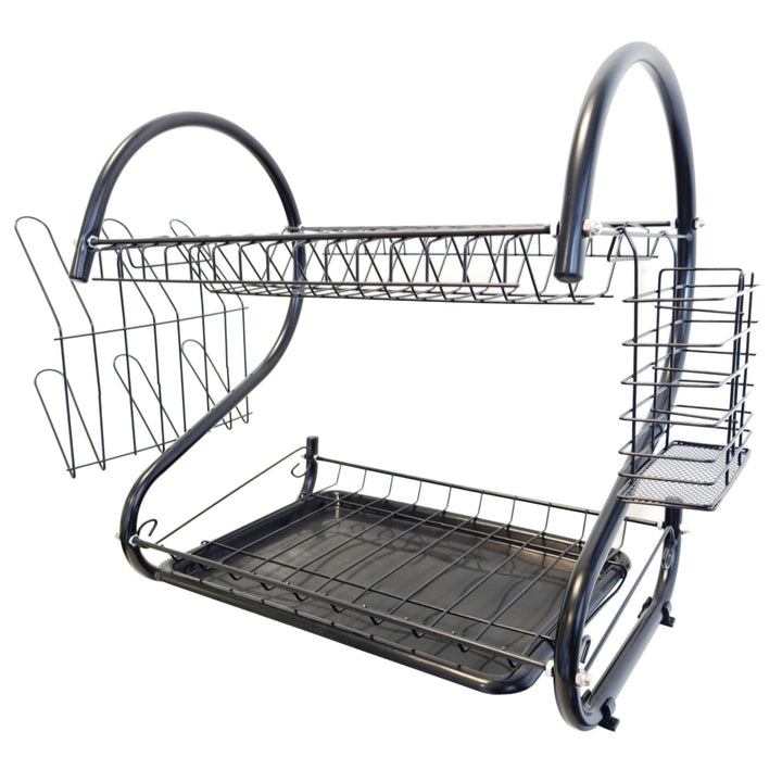 Maestro - Afdruiprekken met 2 plateaus | Afdruiprek met bodem voor glas en bestekrek Zwart (53cm)
