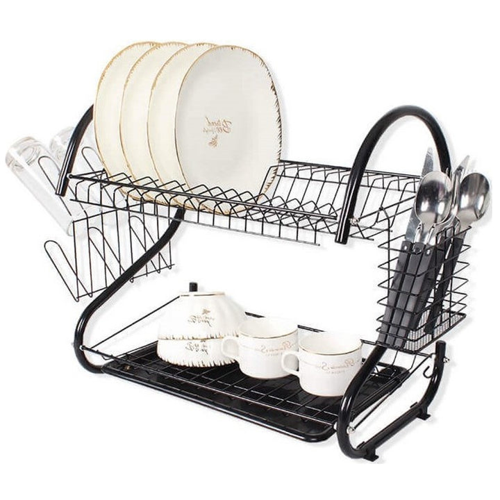Maestro - Afdruiprekken met 2 plateaus | Afdruiprek met bodem voor glas en bestekrek Zwart (53cm)
