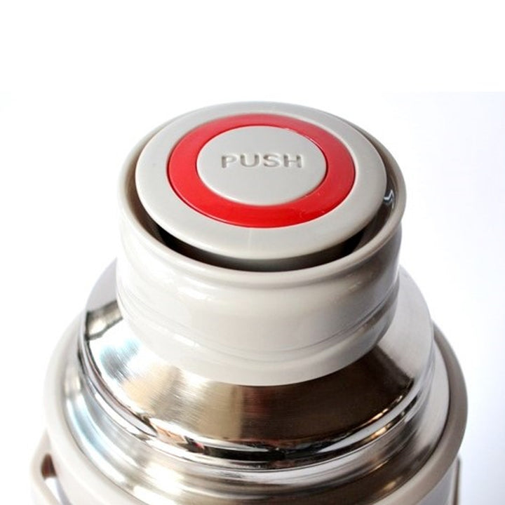 Thermos 1L | Geïsoleerde Fles met Drinkbeker 350ml | Drukknop | Draagriem Geïsoleerde Fles Roestvrij Staal 304 + Plastic voor Warme of Koude Dranken (Navy Blauw)