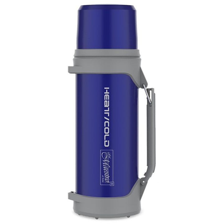 Thermos 1L | Geïsoleerde Fles met Drinkbeker 350ml | Drukknop | Draagriem Geïsoleerde Fles Roestvrij Staal 304 + Plastic voor Warme of Koude Dranken (Navy Blauw)