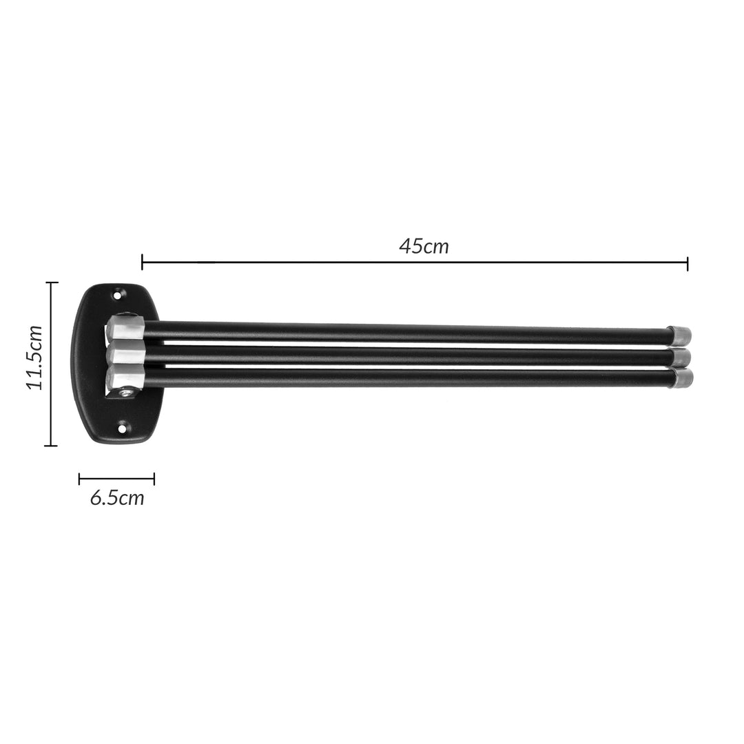 ABJ Handdoekhouder Handdoekrek met beweegbare Armen 45cm incl. montageset 3-armig Zwart