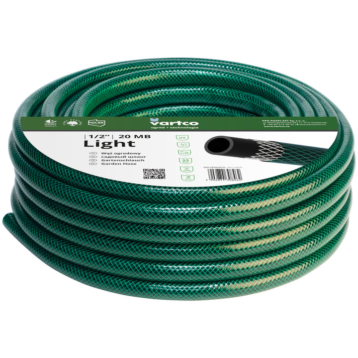 Vartco Light - Tuyau d'arrosage 3 plis 1/2" 15 m | Irrigation flexible | Tresse croisée en polyester résistant aux UV 25 bars