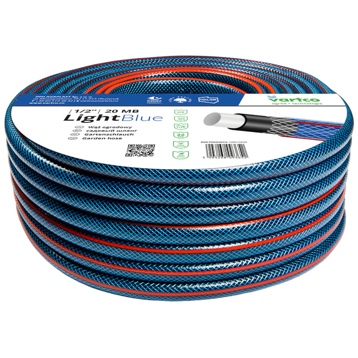 Vartco Light - Tuyau d'arrosage 3 plis 1/2" 20 m | Irrigation flexible | Tresse croisée en polyester résistant aux UV 22 bars