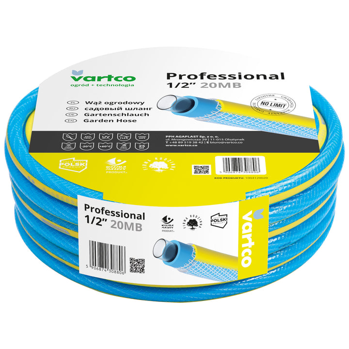 Vartco - Tuyau d'arrosage 4 couches 1/2" 20m | Tuyau d'arrosage anti-torsion alimentaire | tuyau flexible Tresse Tricot résistant aux UV 25 Bar