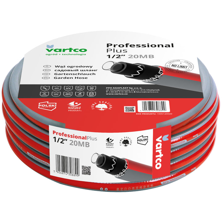 Vartco - Tuyau d'arrosage 6 plis 1/2" 20m | Tuyau d'arrosage anti-torsion | tuyau flexible résistant aux UV 30 Bar