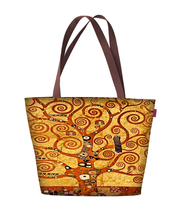 Holi Schoudertas met Zipper - Dames Shopper Geschikt voor A4 Draagtas met Motief Gouden Boom