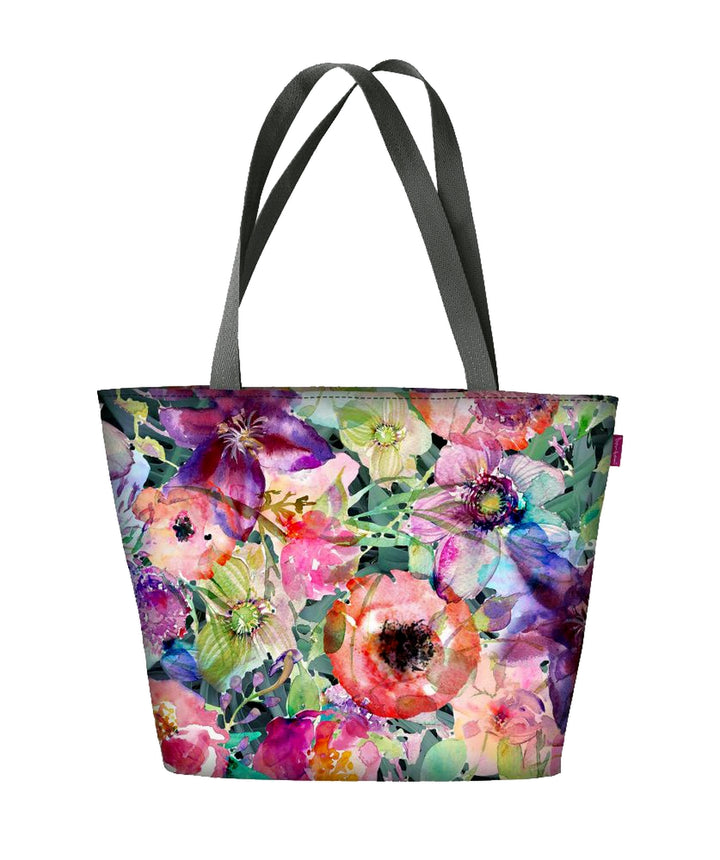 Holi Schoudertas met Zipper Dames Shopper Geschikt voor A4 Draagtas met Motief Flora