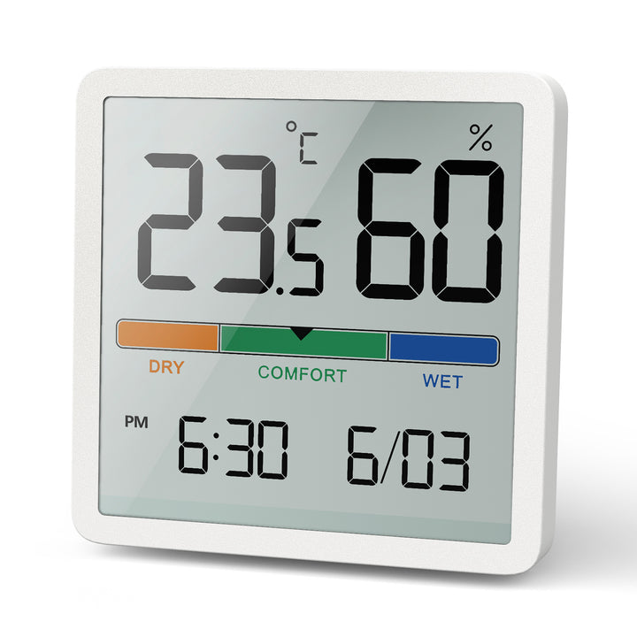 GreenBlue GB380 - Thermometer en hygrometer met klok - CR2032 batterij - Wit