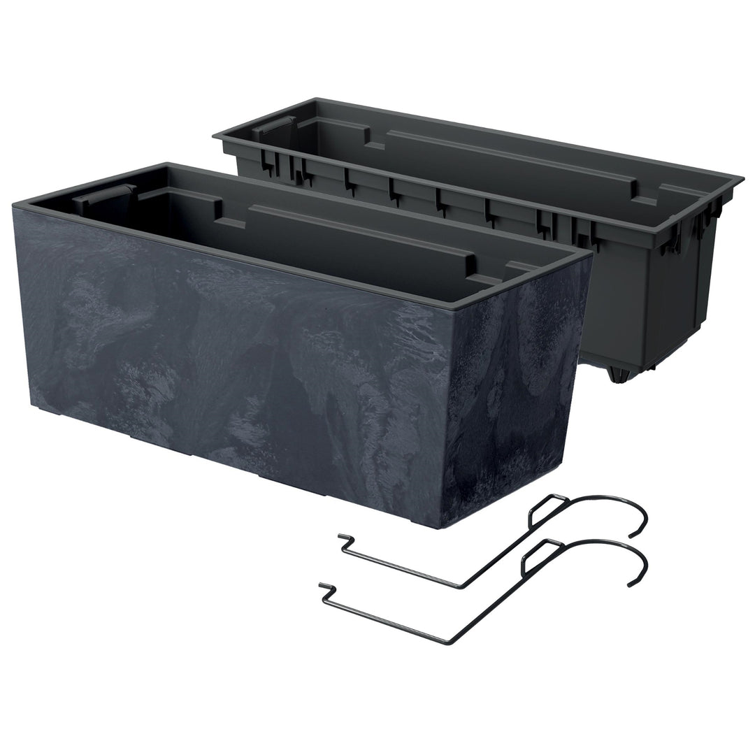 Prosperplast - Bloempot met inzet met Hangende - Balkonbak - Urbi Case Beton Effect - Antraciet