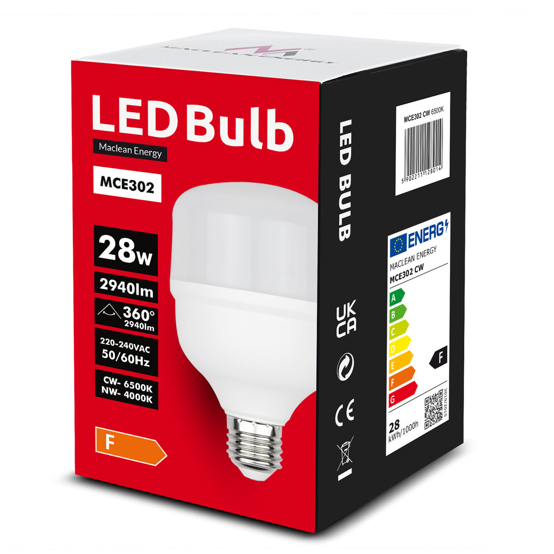 Maclean - Ampoule LED | E27 - 28W - 220-240V AC - Blanc Neutre 4000K - 2940lm