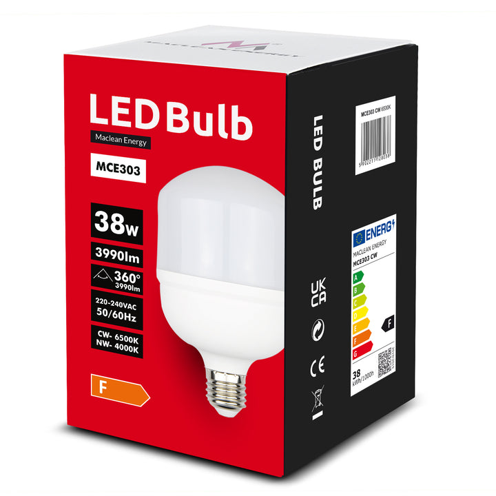 Maclean - Ampoule LED E27 - Ampoule à économie d'énergie Ultra Lumineuse - Blanc Froid 38W / 3990 Lumen