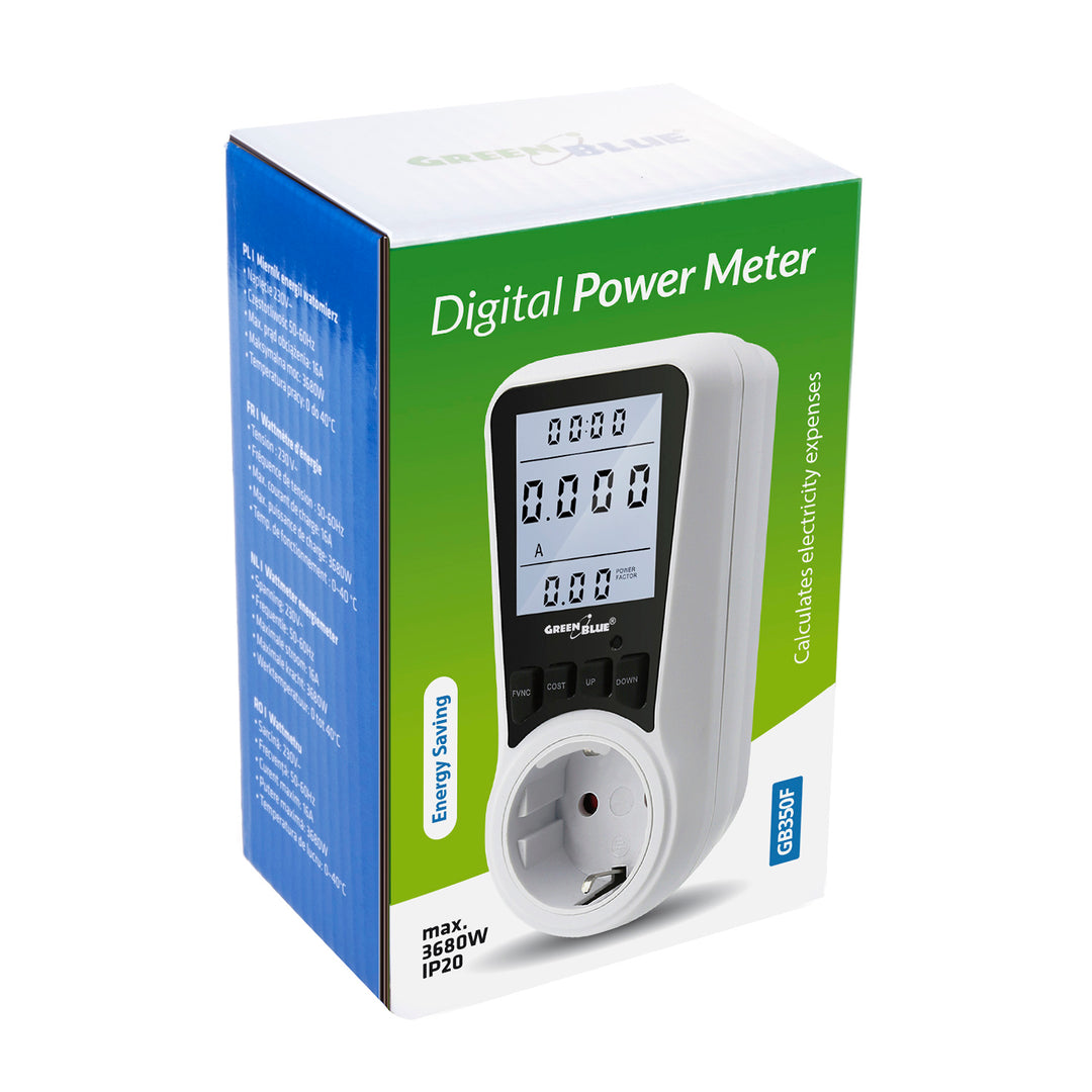 GreenBlue - Wattmeter / Elektriciteitsmeter met stopcontact - Energieverbruiksmeter