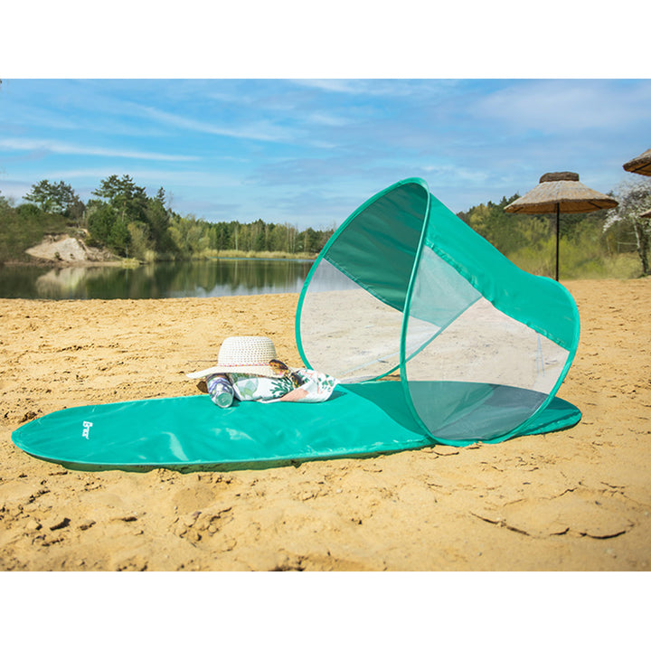 Tracer Strandmat met zonbescherming Stranddeken Picknickdeken 145 x 70 cm Outdoor deken Waterdicht Snel opvouwbaar Draagbaar Mint