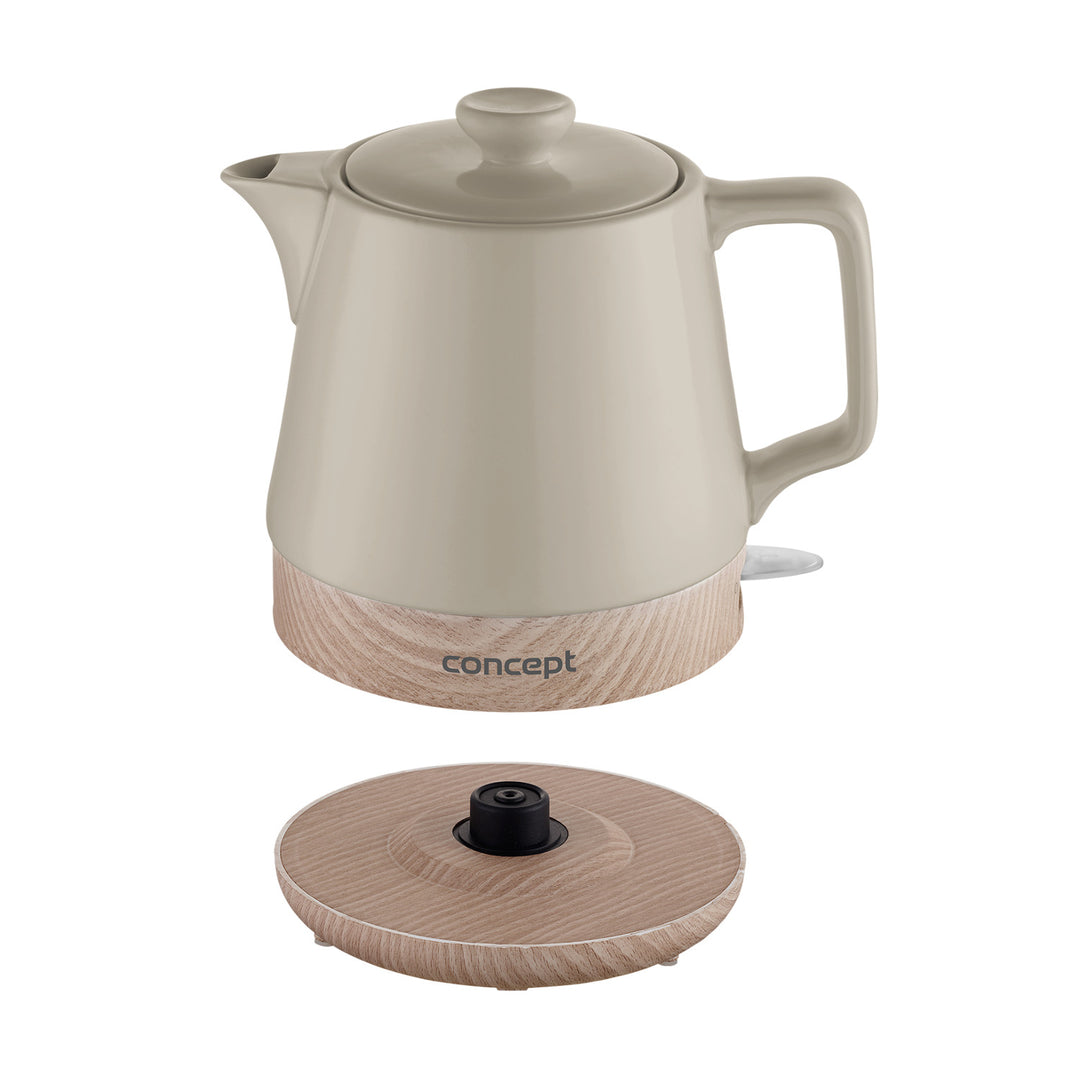 CONCEPT RK0061 UK Elektrische Keramische Waterkoker 1.0L Nordic Style 1200W Theepot Snoerloos Beige & Hout Ontwerp