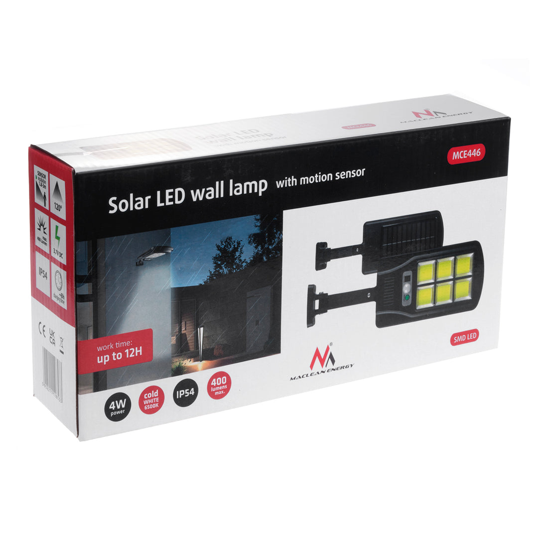 Maclean - Solar Lamp - Lampadaire solaire avec capteur de mouvement et de crépuscule - IP54 4W 400 Lumen 6500K Télécommande