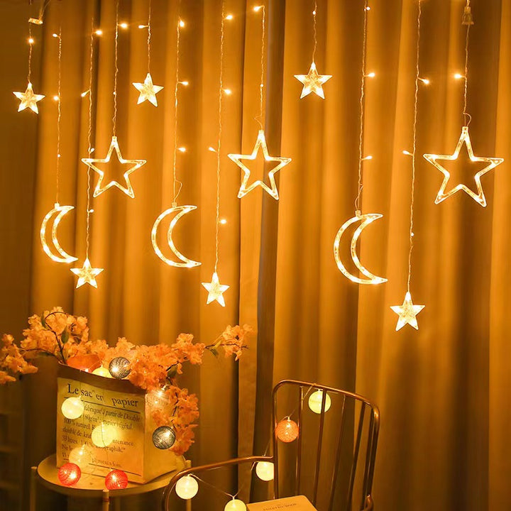 Maclean MCE418 Guirlandes de Noël LED avec Lune et Étoiles Rideaux de Noël 120 LED 3000 K Blanc Chaud 3 W Lumières de Noël 5,2 m