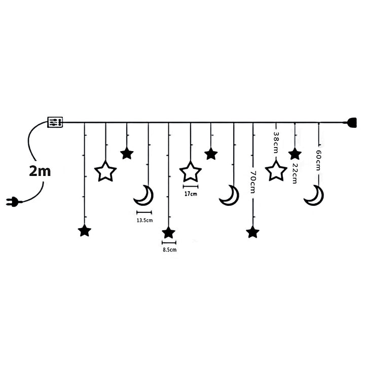 Maclean MCE418 Guirlandes de Noël LED avec Lune et Étoiles Rideaux de Noël 120 LED 3000 K Blanc Chaud 3 W Lumières de Noël 5,2 m