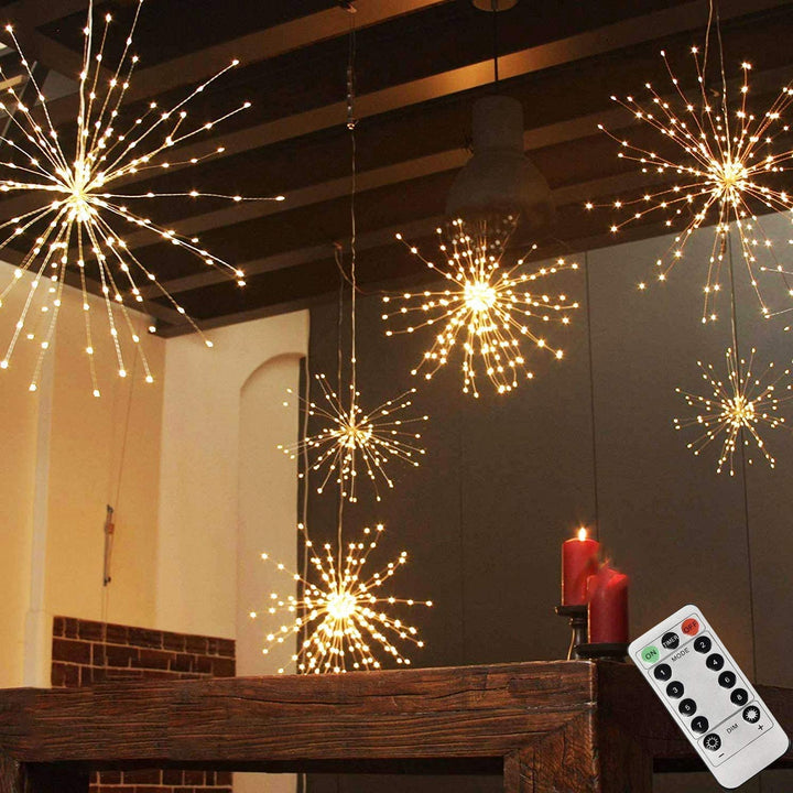 Maclean MCE419 LED-lamp 3D LED-ster Vuurwerk hangend LED-licht Decoratieve hangende Starburst-lamp 4xAA 8 standen IP44 4xAA Warm wit met afstandsbediening Kerstverlichting