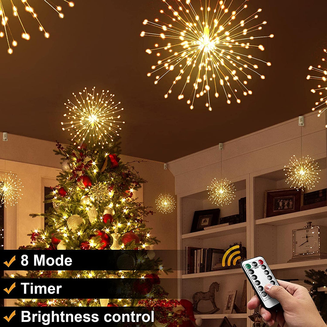 Maclean MCE419 LED-lamp 3D LED-ster Vuurwerk hangend LED-licht Decoratieve hangende Starburst-lamp 4xAA 8 standen IP44 4xAA Warm wit met afstandsbediening Kerstverlichting