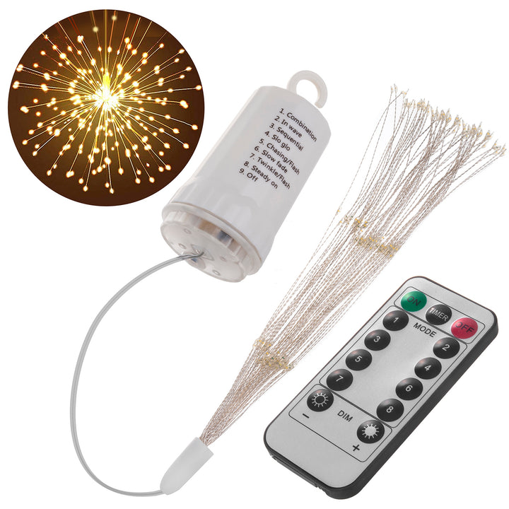 Maclean MCE419 LED-lamp 3D LED-ster Vuurwerk hangend LED-licht Decoratieve hangende Starburst-lamp 4xAA 8 standen IP44 4xAA Warm wit met afstandsbediening Kerstverlichting