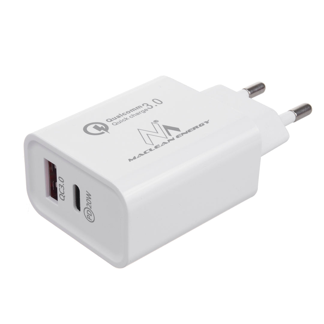 Chargeur secteur Maclean 20W, PD, Power Delivery, Qualcomm Quick Charge, QC 3.0, 5V3A/9V2.22A/12V1.67A, blanc, MCE485W