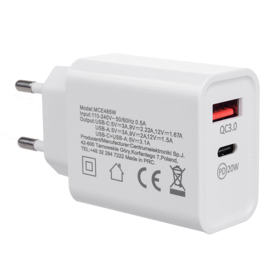 Maclean 20W netlader, PD, Power Delivery, Qualcomm Quick Charge, QC 3.0, 5V3A/9V2.22A/12V1.67A, wit, MCE485W