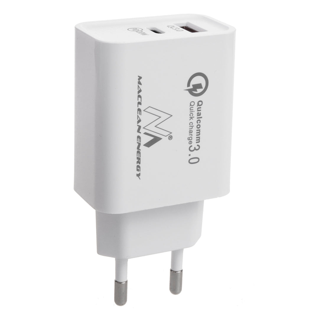 Chargeur secteur Maclean 20W, PD, Power Delivery, Qualcomm Quick Charge, QC 3.0, 5V3A/9V2.22A/12V1.67A, blanc, MCE485W