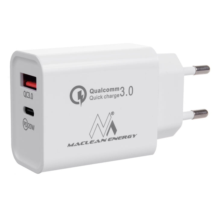 Maclean 20W netlader, PD, Power Delivery, Qualcomm Quick Charge, QC 3.0, 5V3A/9V2.22A/12V1.67A, wit, MCE485W