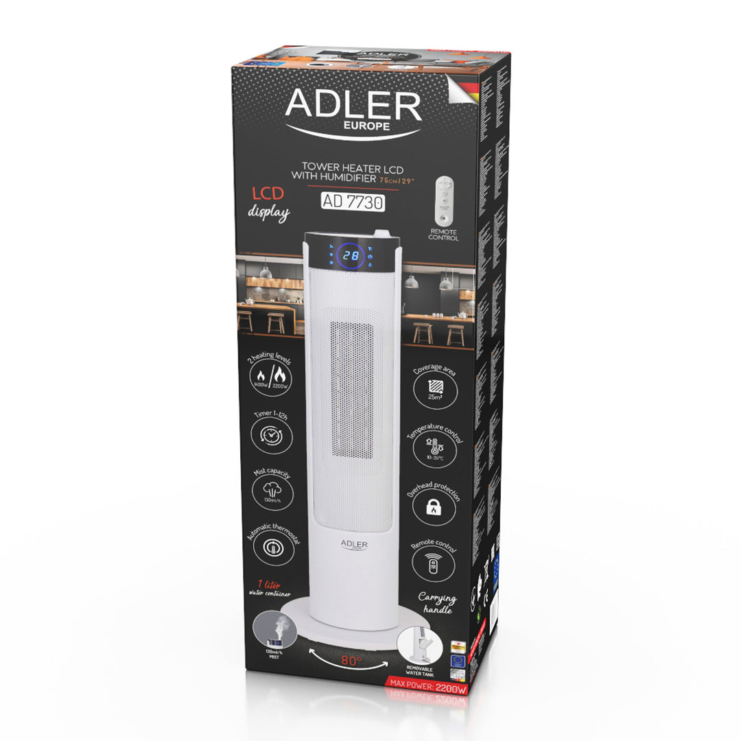Adler AD 7730 - LCD kolomverwarmer met luchtbevochtiger - Keramisch verwarming