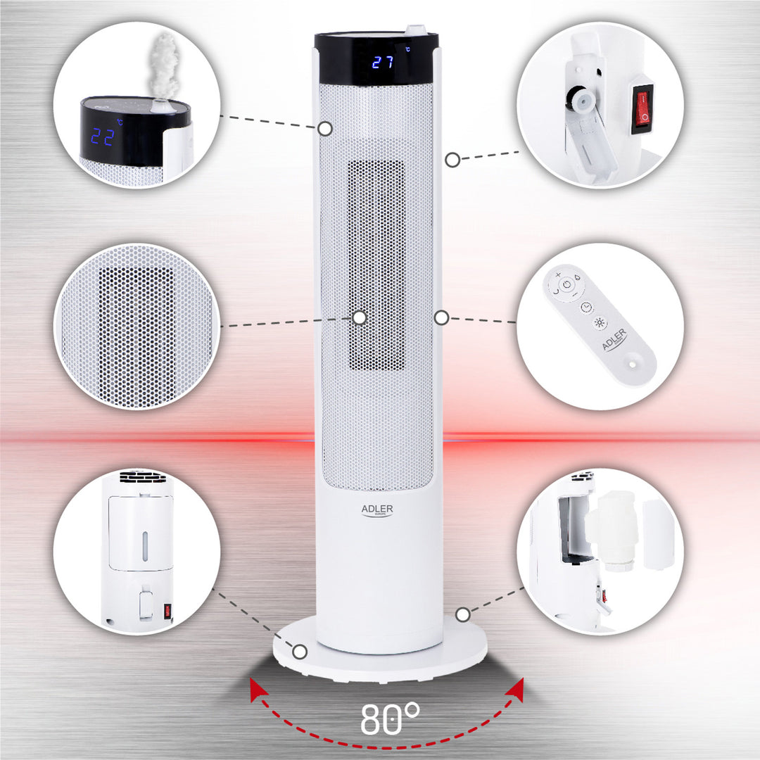 Adler AD 7730 - LCD kolomverwarmer met luchtbevochtiger - Keramisch verwarming