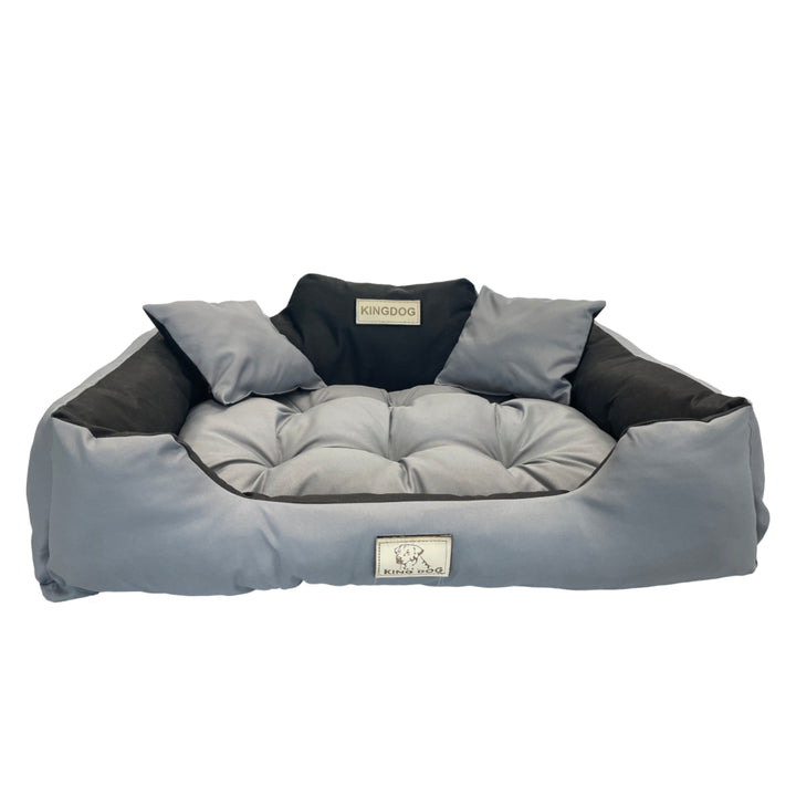 KingDog Honden- en kattenbed met twee kussens Hondenkussen Huisdierenmand Wasbaar Waterdicht PVC Materiaal Maat M 75x65cm, Donkergrijs