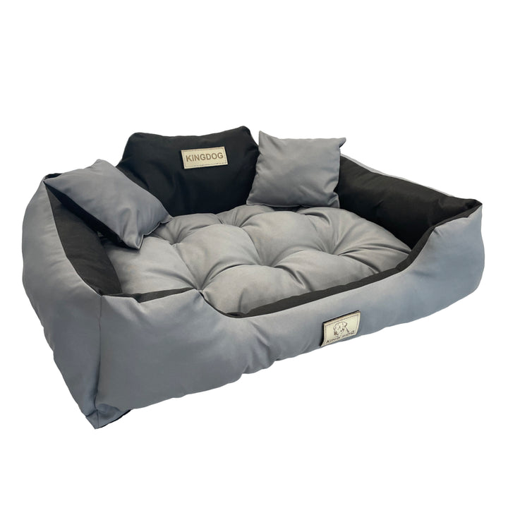 KingDog Honden- en kattenbed met twee kussens Hondenkussen Huisdierenmand Wasbaar Waterdicht PVC Materiaal Maat M 75x65cm, Donkergrijs