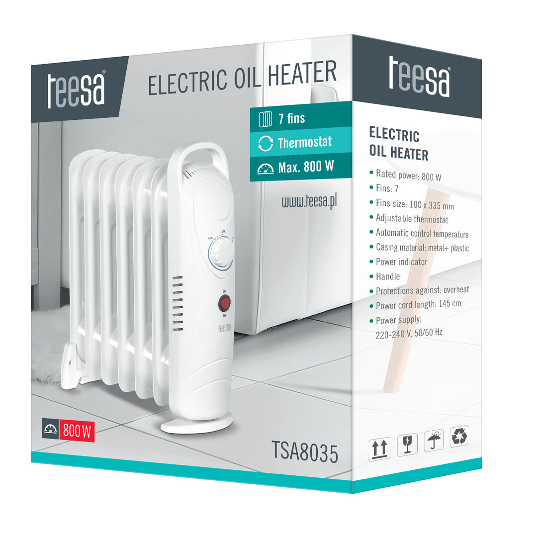Teesa - Elektrische olieradiator 800 W (7 lamellen) - Wit