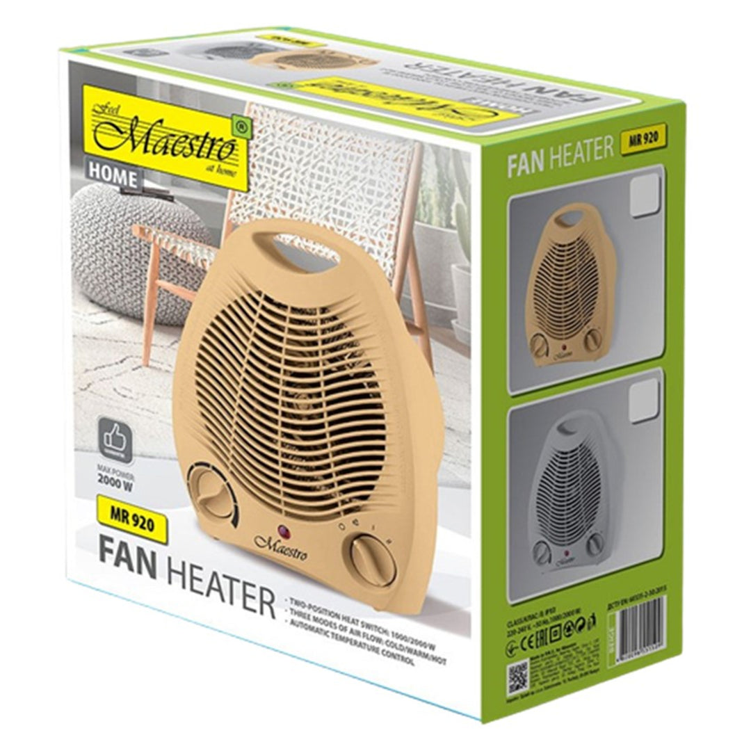 Maestro - Radiateur soufflant électrique 2000 W Trois modes de fonctionnement Poignée de ventilateur chaud et froid - Beige