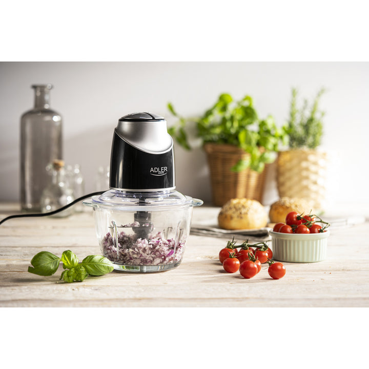 Hakmolen met glazen kom Adler AD 4082 300W roestvrijstalen messen