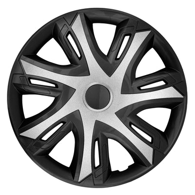 NRM N-Power wieldoppen voor stalen velgen Tweekleurige wieldoppen Set van 4 auto's Voertuig Geschikt voor de meeste merken en velgen ABS-kunststof (Zilver / Zwart, 14")