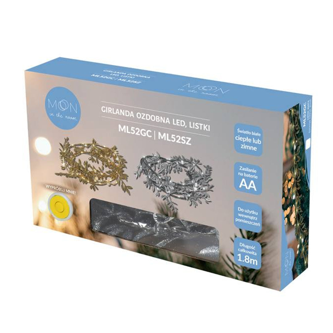 Moon in the Room - LED decoratieslinger - Zilveren bladeren op batterijen - 1,8m koud wit lichtvoorziening 3x AA